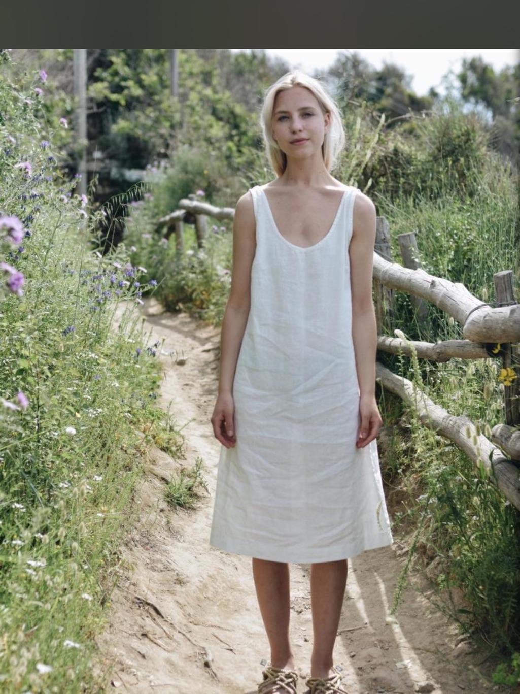 Linenfox Oatmeal Sleeveless Linen Tank Dress